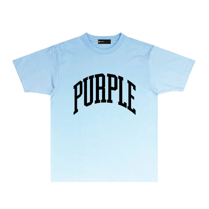 Purple Solid Color Curved Letter Graphic T-Shirt Short Sleeve Casual Streetwear Tee PUR079