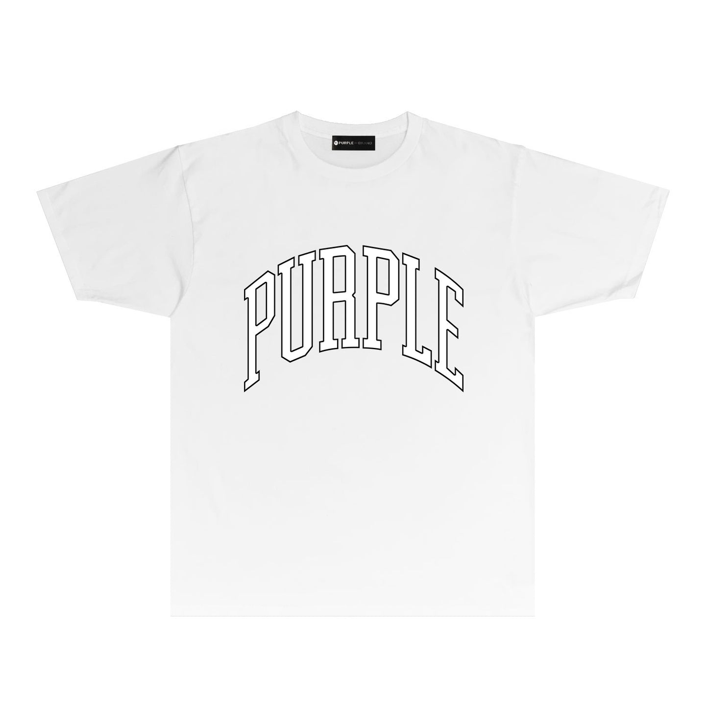 Purple Outlined Curved Letter Graphic T-Shirt Short Sleeve Casual Streetwear Tee PUR080