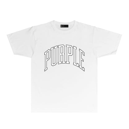 Purple Outlined Curved Letter Graphic T-Shirt Short Sleeve Casual Streetwear Tee PUR080