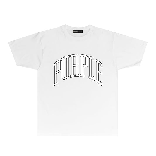 Purple Outlined Curved Letter Graphic T-Shirt Short Sleeve Casual Streetwear Tee PUR080