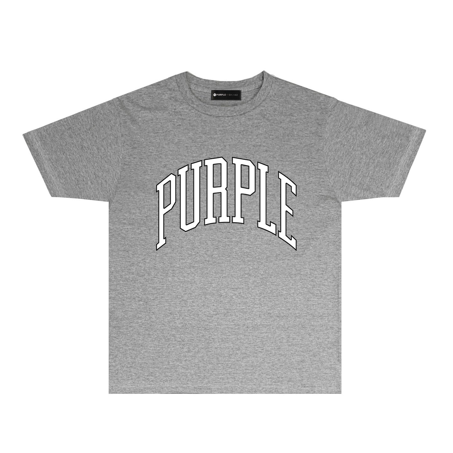 Purple Outlined Curved Letter Graphic T-Shirt Short Sleeve Casual Streetwear Tee PUR080