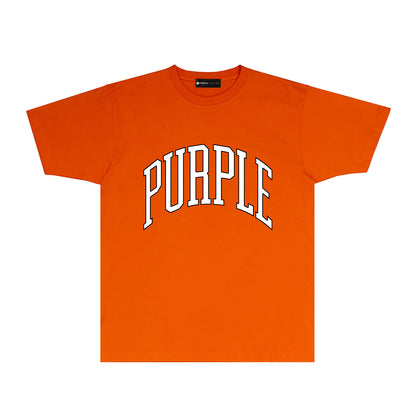 Purple Outlined Curved Letter Graphic T-Shirt Short Sleeve Casual Streetwear Tee PUR080
