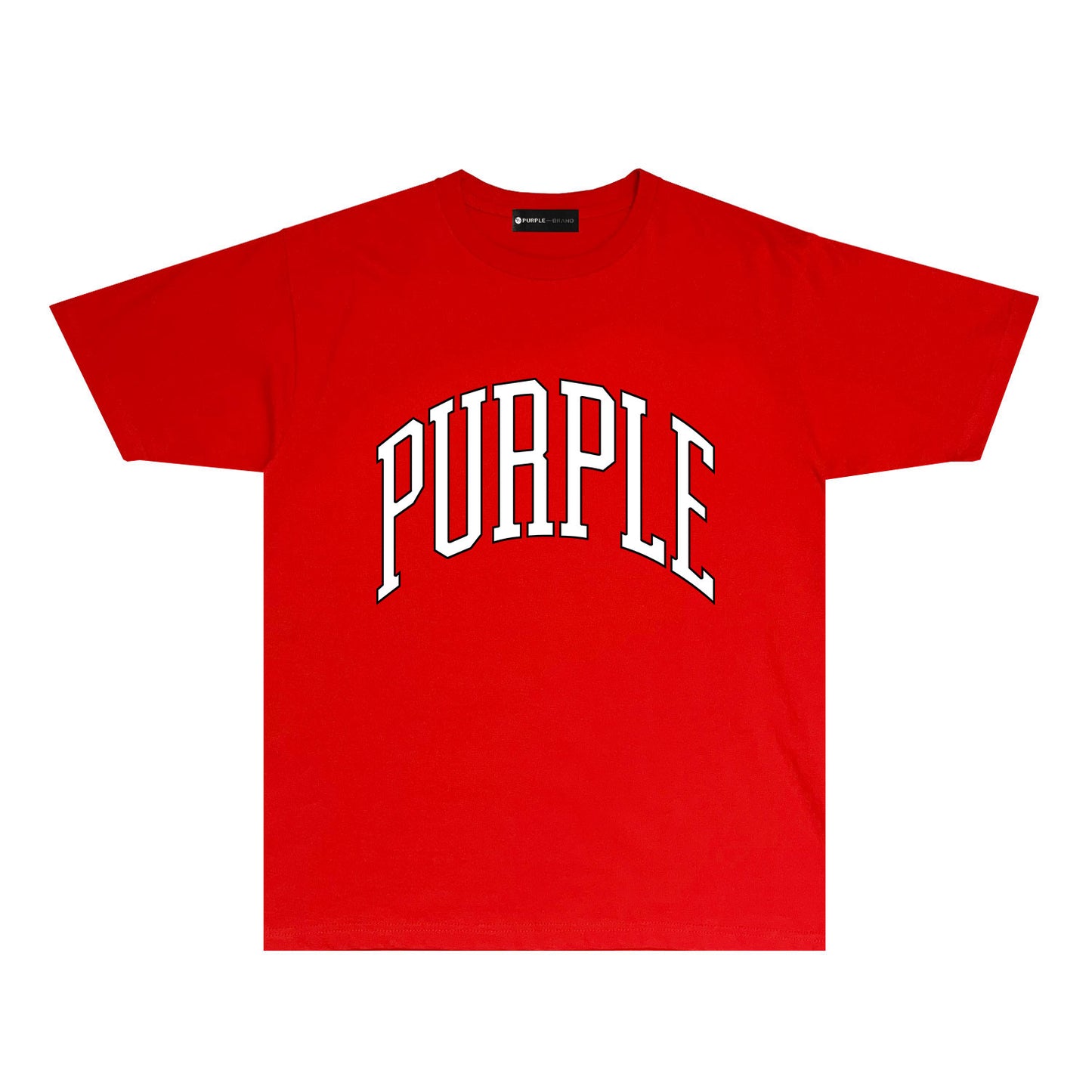Purple Outlined Curved Letter Graphic T-Shirt Short Sleeve Casual Streetwear Tee PUR080