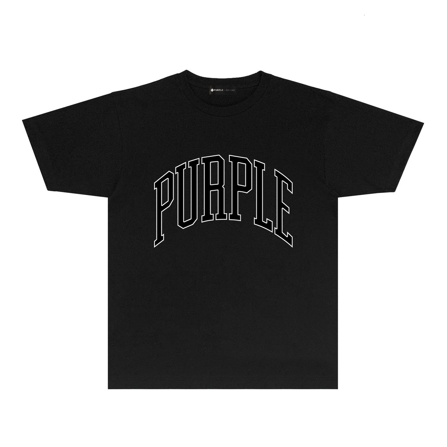 Purple Outlined Curved Letter Graphic T-Shirt Short Sleeve Casual Streetwear Tee PUR080