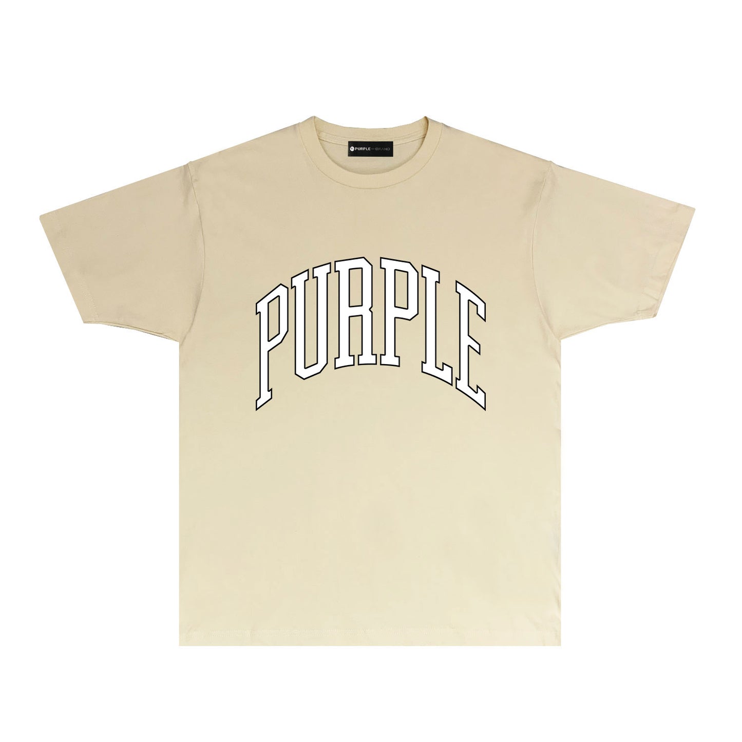 Purple Outlined Curved Letter Graphic T-Shirt Short Sleeve Casual Streetwear Tee PUR080