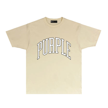 Purple Outlined Curved Letter Graphic T-Shirt Short Sleeve Casual Streetwear Tee PUR080