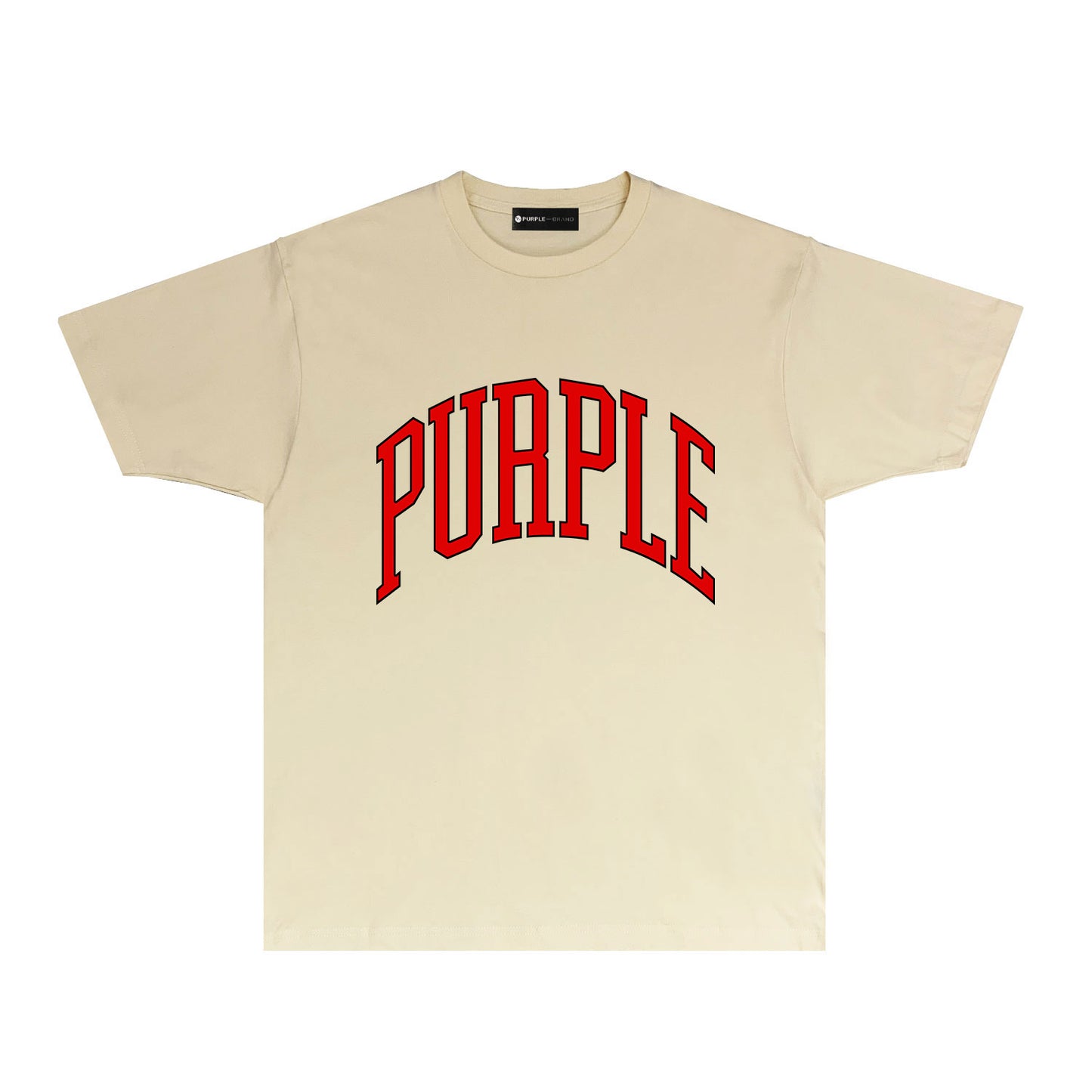 Purple Outlined Curved Letter Graphic T-Shirt Short Sleeve Casual Streetwear Tee PUR080