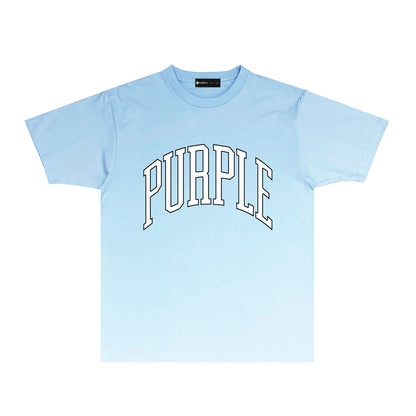 Purple Outlined Curved Letter Graphic T-Shirt Short Sleeve Casual Streetwear Tee PUR080