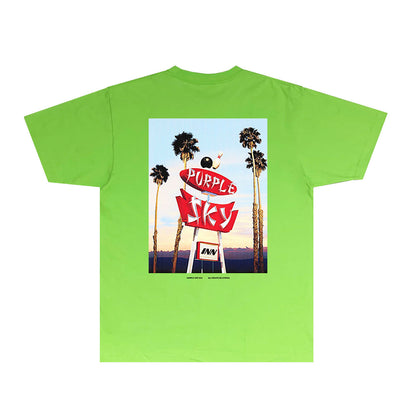 Purple Palm Billboard Graphic T-Shirt Short Sleeve Casual Streetwear Tee PUR081B