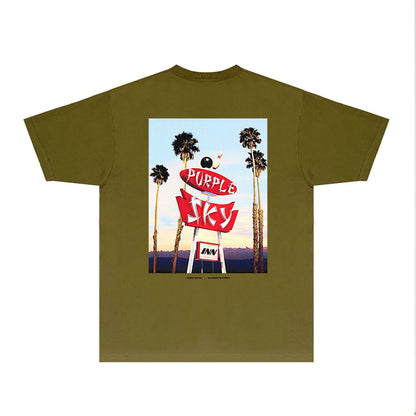 Purple Palm Billboard Graphic T-Shirt Short Sleeve Casual Streetwear Tee PUR081B