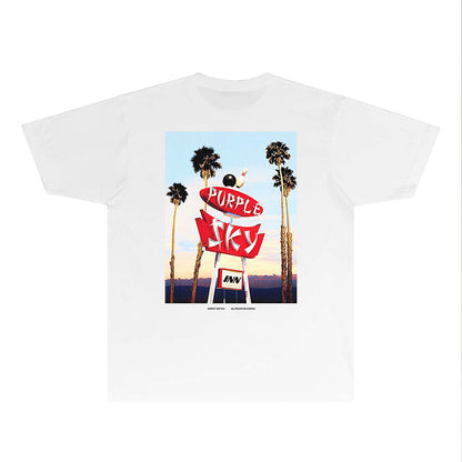 Purple Palm Billboard Graphic T-Shirt Short Sleeve Casual Streetwear Tee PUR081B
