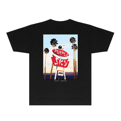 Purple Palm Billboard Graphic T-Shirt Short Sleeve Casual Streetwear Tee PUR081B