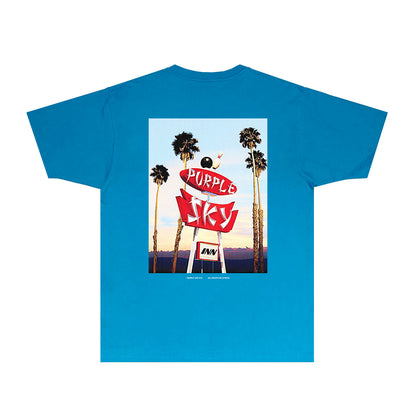 Purple Palm Billboard Graphic T-Shirt Short Sleeve Casual Streetwear Tee PUR081B