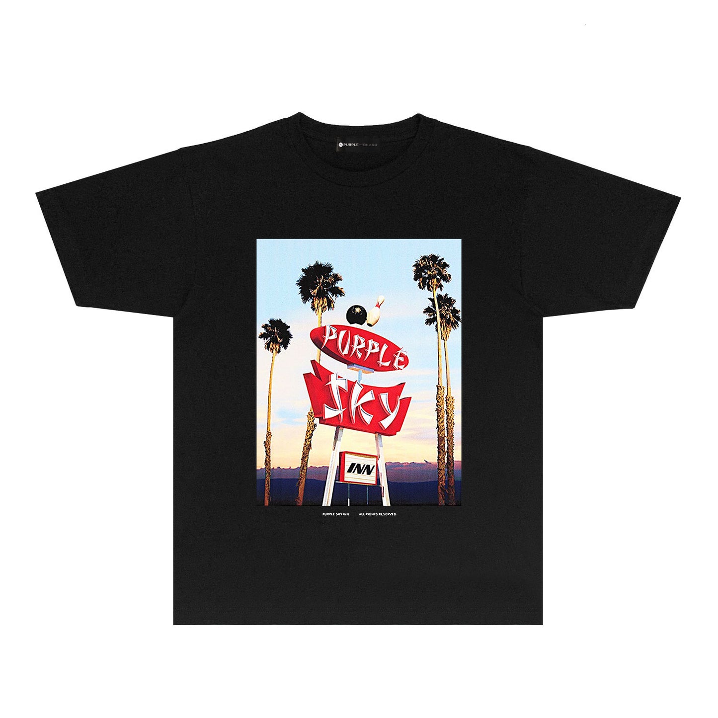 Purple Palm Tree Billboard Graphic T-Shirt Short Sleeve Casual Streetwear Tee PUR081