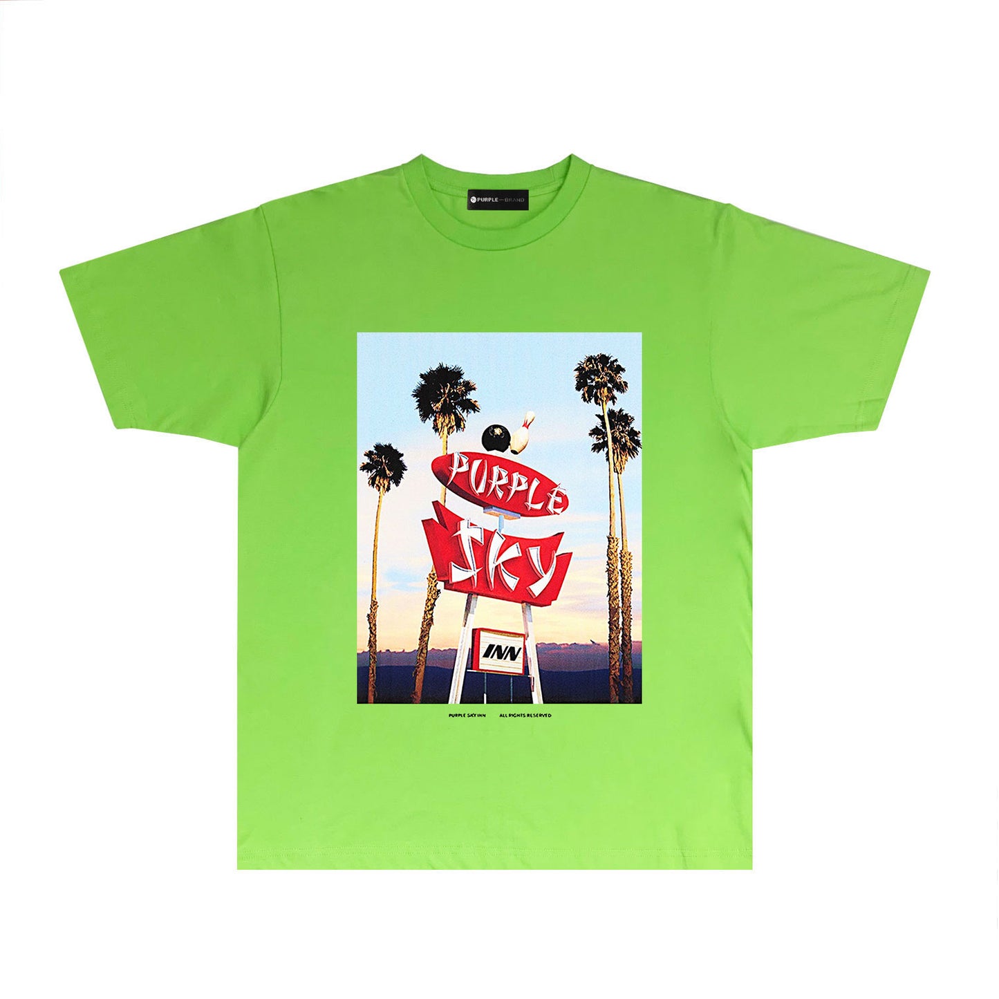 Purple Palm Tree Billboard Graphic T-Shirt Short Sleeve Casual Streetwear Tee PUR081