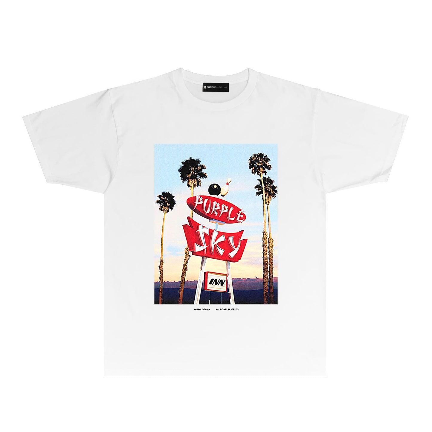 Purple Palm Tree Billboard Graphic T-Shirt Short Sleeve Casual Streetwear Tee PUR081