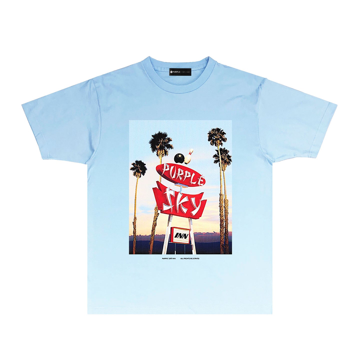 Purple Palm Tree Billboard Graphic T-Shirt Short Sleeve Casual Streetwear Tee PUR081