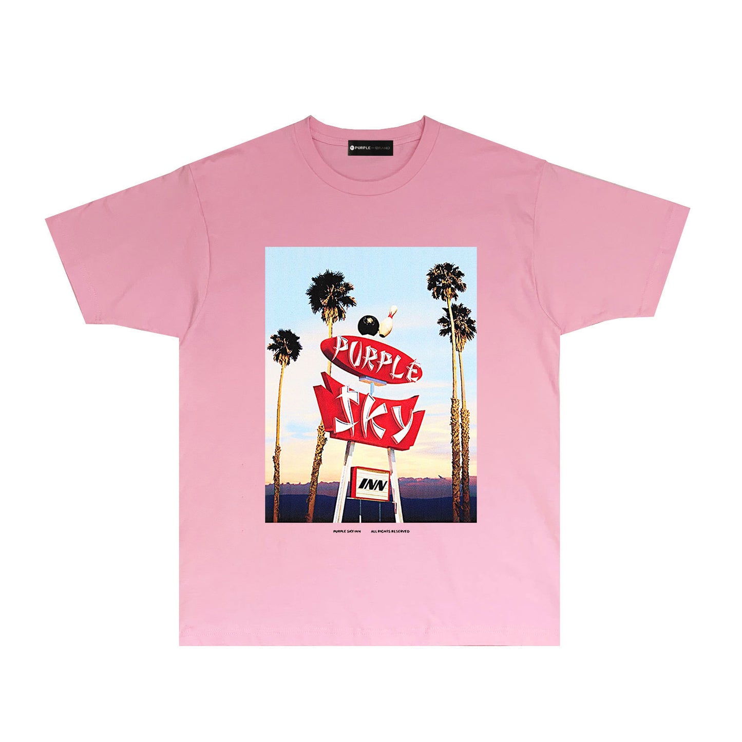 Purple Palm Tree Billboard Graphic T-Shirt Short Sleeve Casual Streetwear Tee PUR081
