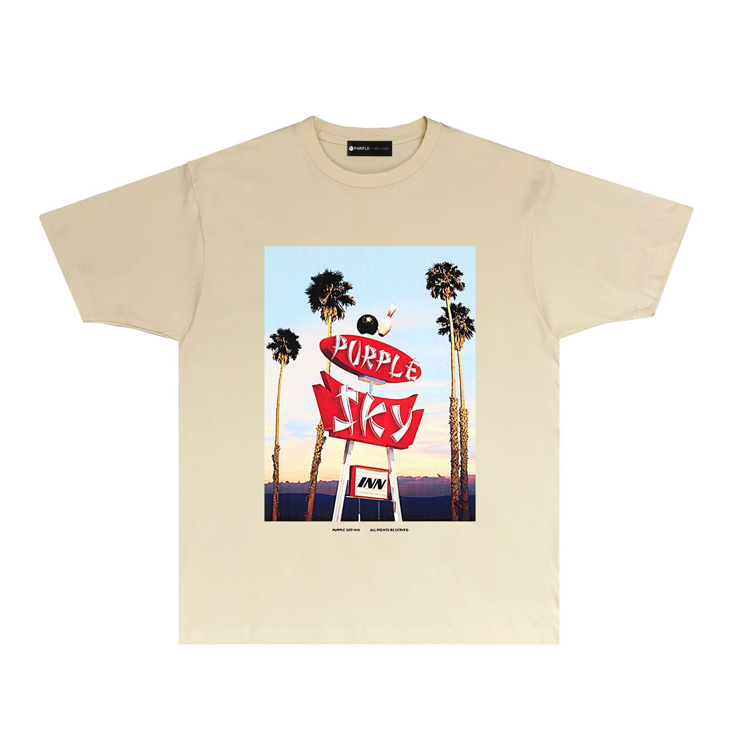 Purple Palm Tree Billboard Graphic T-Shirt Short Sleeve Casual Streetwear Tee PUR081