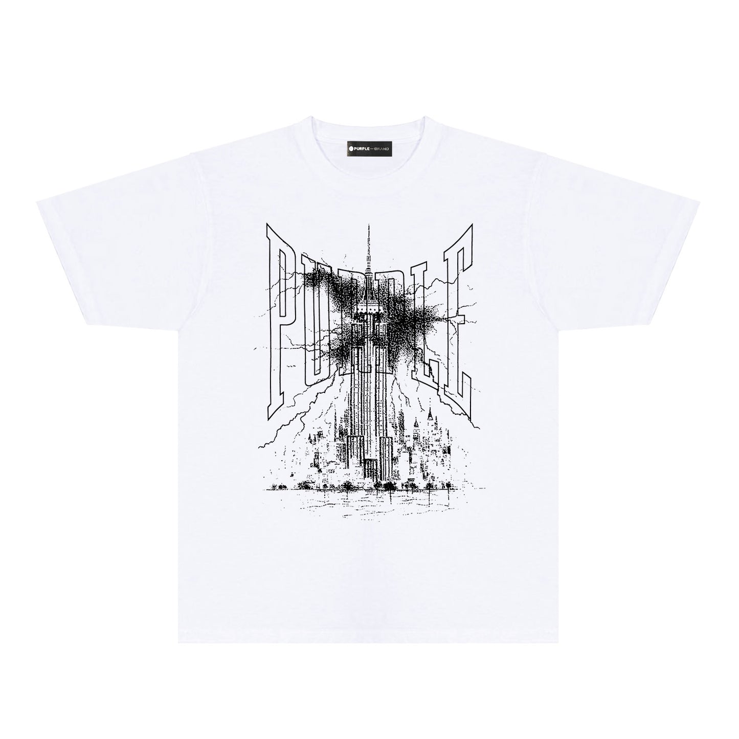 Purple Night Harbor Graphic T-Shirt Short Sleeve Casual Streetwear Tee PUR085