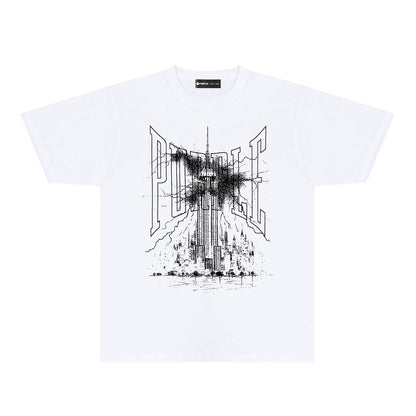 Purple Night Harbor Graphic T-Shirt Short Sleeve Casual Streetwear Tee PUR085