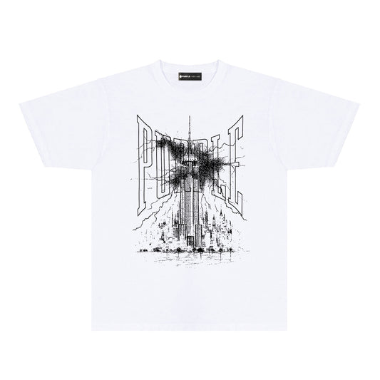 Purple Night Harbor Graphic T-Shirt Short Sleeve Casual Streetwear Tee PUR085