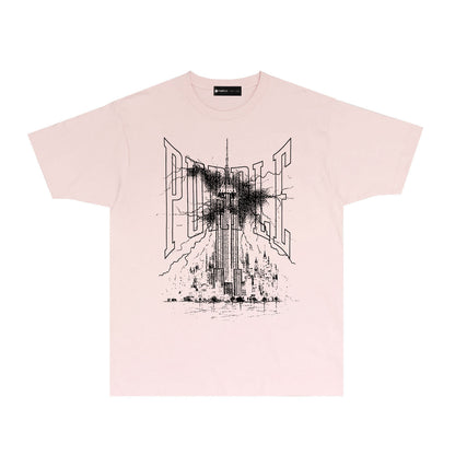 Purple Night Harbor Graphic T-Shirt Short Sleeve Casual Streetwear Tee PUR085
