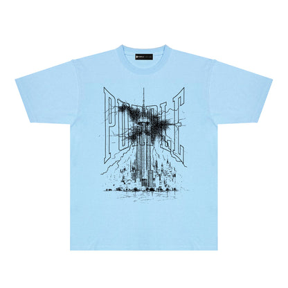 Purple Night Harbor Graphic T-Shirt Short Sleeve Casual Streetwear Tee PUR085