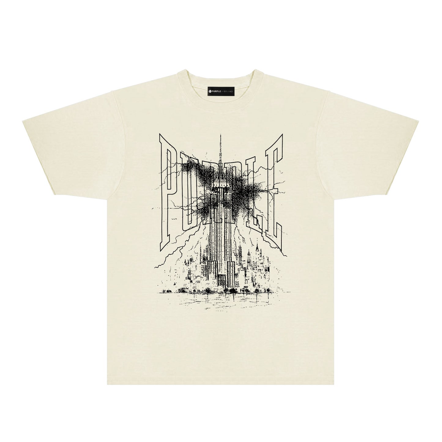 Purple Night Harbor Graphic T-Shirt Short Sleeve Casual Streetwear Tee PUR085