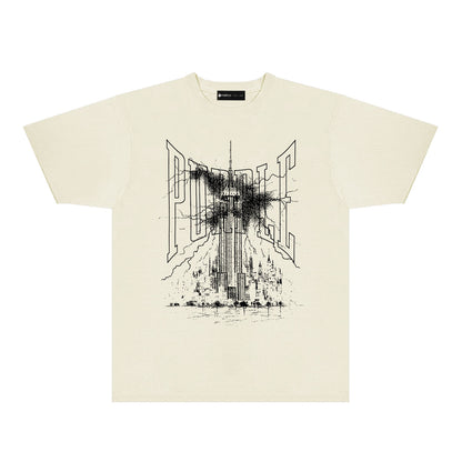 Purple Night Harbor Graphic T-Shirt Short Sleeve Casual Streetwear Tee PUR085