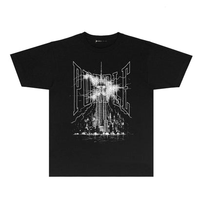 Purple Night Harbor Graphic T-Shirt Short Sleeve Casual Streetwear Tee PUR085