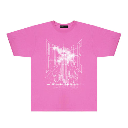 Purple Night Harbor Graphic T-Shirt Short Sleeve Casual Streetwear Tee PUR085