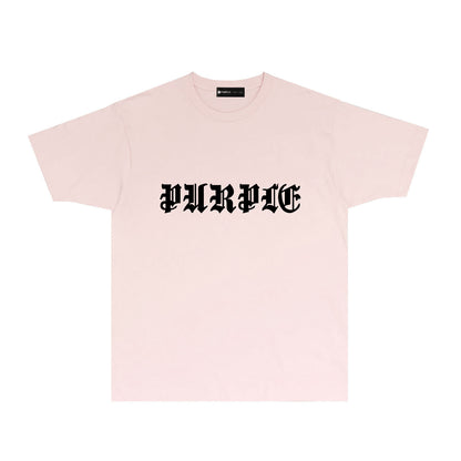 Purple Sanskrit Letter Graphic T-Shirt Short Sleeve Casual Streetwear Tee PUR086