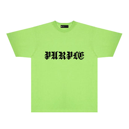 Purple Sanskrit Letter Graphic T-Shirt Short Sleeve Casual Streetwear Tee PUR086