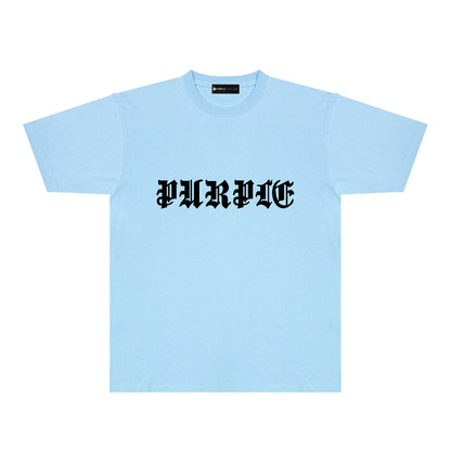 Purple Sanskrit Letter Graphic T-Shirt Short Sleeve Casual Streetwear Tee PUR086