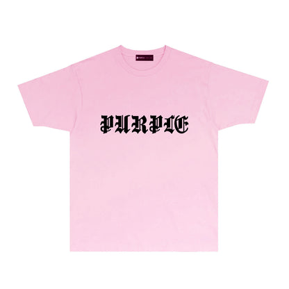 Purple Sanskrit Letter Graphic T-Shirt Short Sleeve Casual Streetwear Tee PUR086