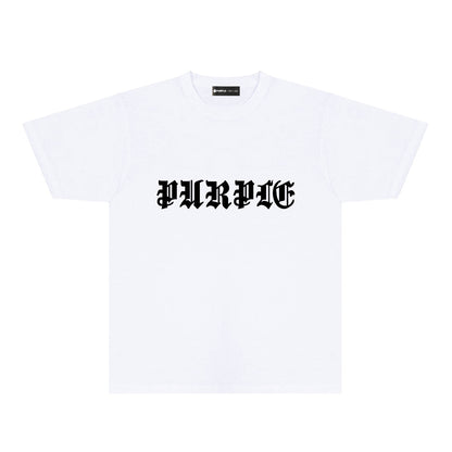 Purple Sanskrit Letter Graphic T-Shirt Short Sleeve Casual Streetwear Tee PUR086