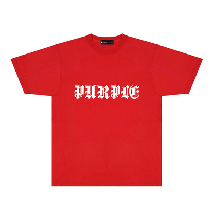 Purple Sanskrit Letter Graphic T-Shirt Short Sleeve Casual Streetwear Tee PUR086