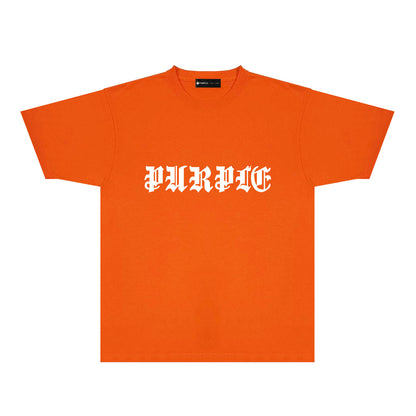 Purple Sanskrit Letter Graphic T-Shirt Short Sleeve Casual Streetwear Tee PUR086