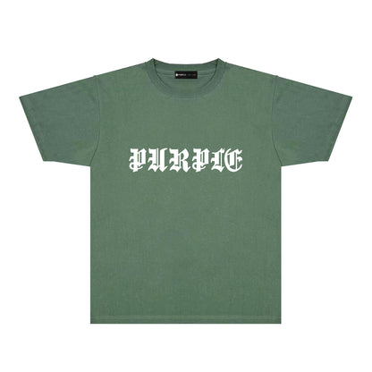 Purple Sanskrit Letter Graphic T-Shirt Short Sleeve Casual Streetwear Tee PUR086