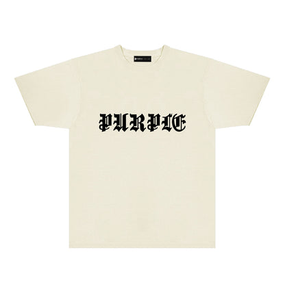 Purple Sanskrit Letter Graphic T-Shirt Short Sleeve Casual Streetwear Tee PUR086