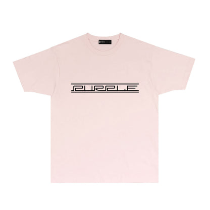 Purple Patterned Letter Graphic T-Shirt Short Sleeve Casual Streetwear Tee PUR088
