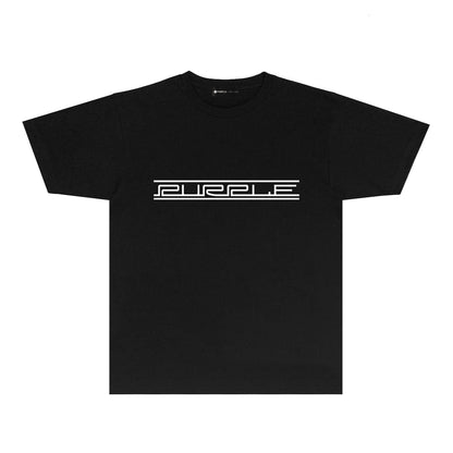 Purple Patterned Letter Graphic T-Shirt Short Sleeve Casual Streetwear Tee PUR088