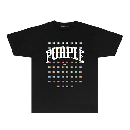Purple Multicolor Block Graphic T-Shirt Short Sleeve Casual Streetwear Tee PUR089