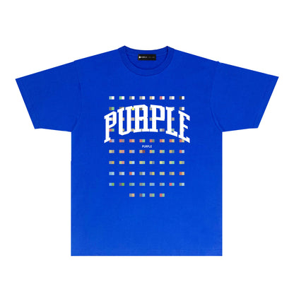 Purple Multicolor Block Graphic T-Shirt Short Sleeve Casual Streetwear Tee PUR089