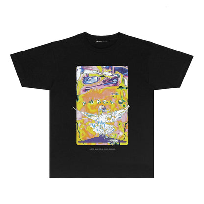 Purple Graffiti Eagle Graphic T-Shirt Short Sleeve Casual Streetwear Tee PUR094