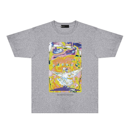 Purple Graffiti Eagle Graphic T-Shirt Short Sleeve Casual Streetwear Tee PUR094