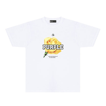 Purple Golden Rose Graphic T-Shirt Short Sleeve Casual Streetwear Tee PUR096