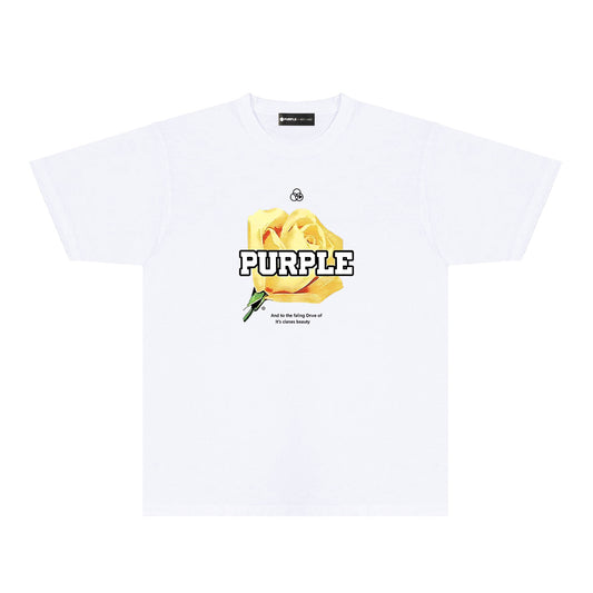 Purple Golden Rose Graphic T-Shirt Short Sleeve Casual Streetwear Tee PUR096