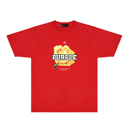 Purple Golden Rose Graphic T-Shirt Short Sleeve Casual Streetwear Tee PUR096